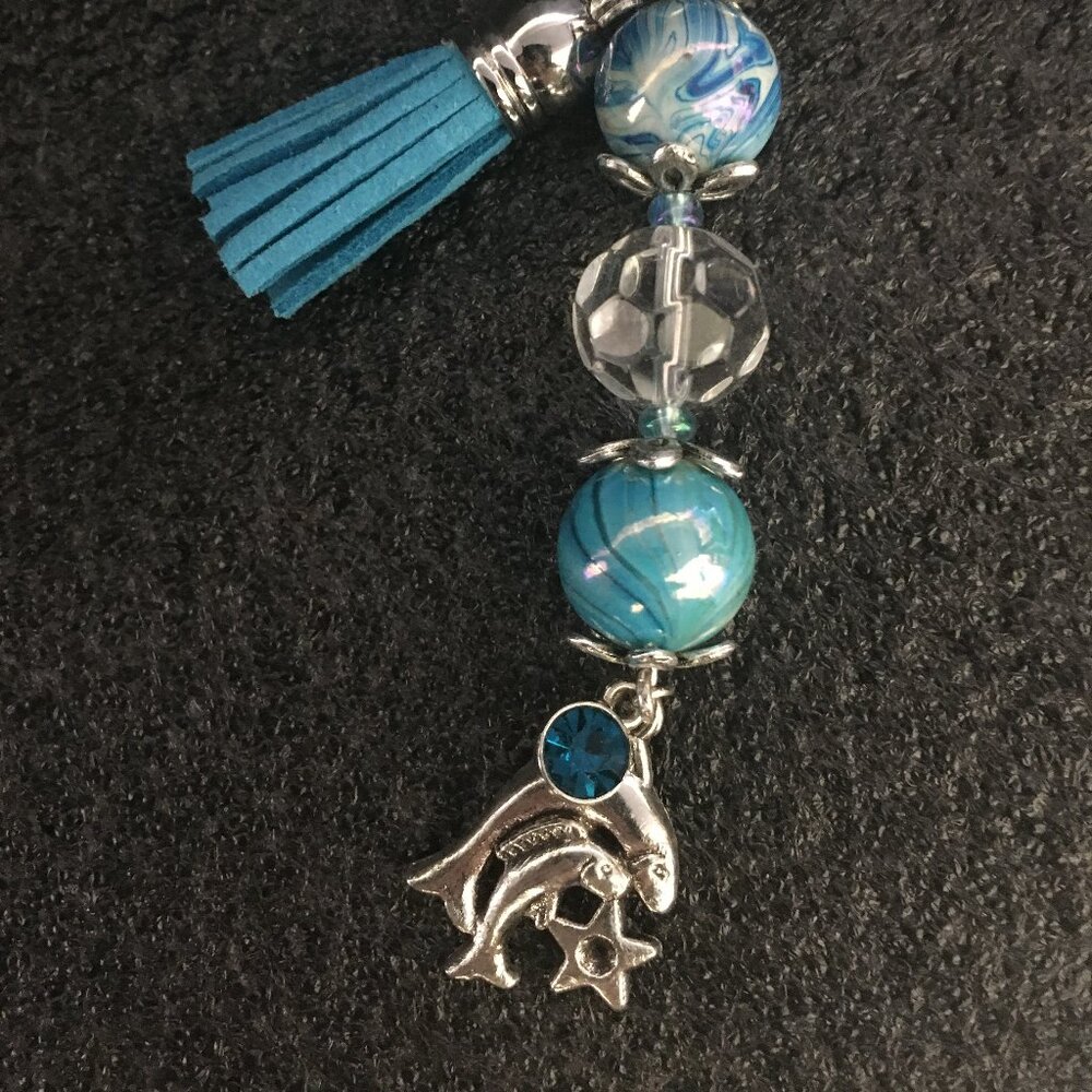 Pisces Keychain with Aquamarine Beads & Charm